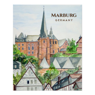 Poster Marburg Altstadt Allemagne Peinture Townscape