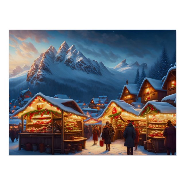 Poster Marché de Noël en montagne (Devant)