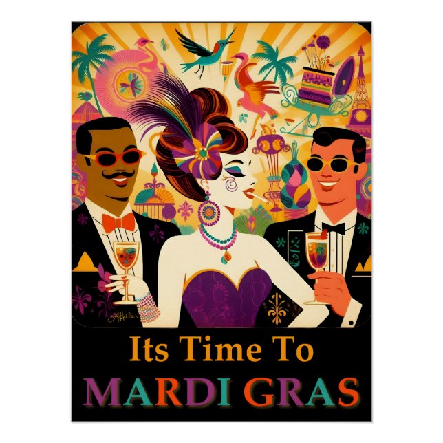 Poster Mardi Gras Cocktail Party du milieu du siècle (Devant)