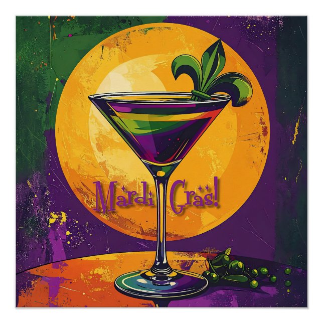 Poster Mardi Gras de milieu de siècle Cocktail Fleur De L (Devant)