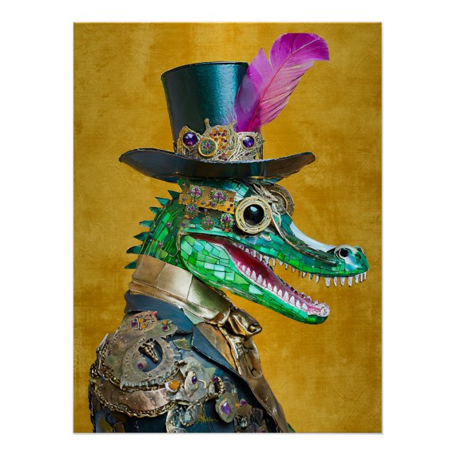 Poster Mardi Gras Steampunk Party Animal Alligator (Devant)