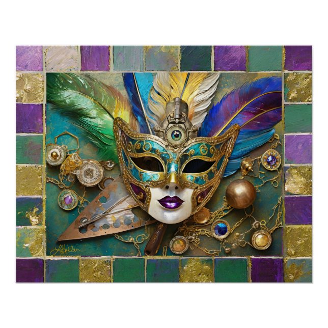 Poster Mardi Gras Troisième Oeil Gold Céramique Masque (Devant)