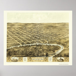 Poster Marengo, IA Carte panoramique - 1868