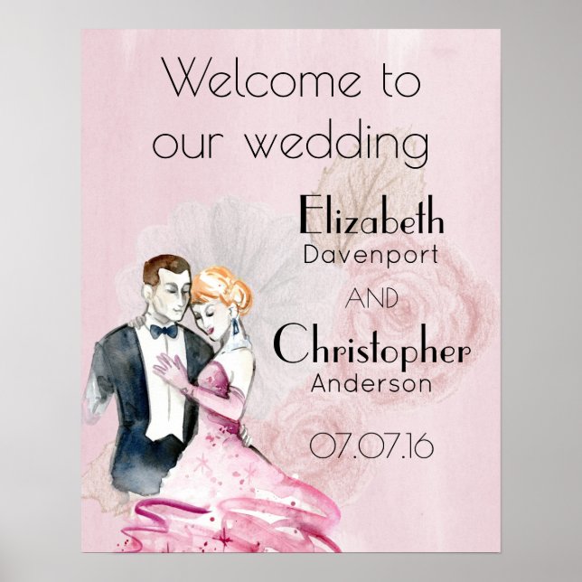 Poster Mariage Bienvenue Vintage Wedding Couple (Devant)