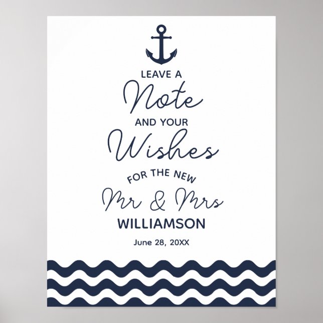 Poster Mariage bleu marine nautique Laisser un signe de n (Devant)