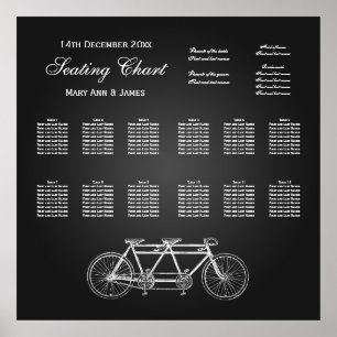 Poster Mariage Carte de siège Tandem Vélo noir