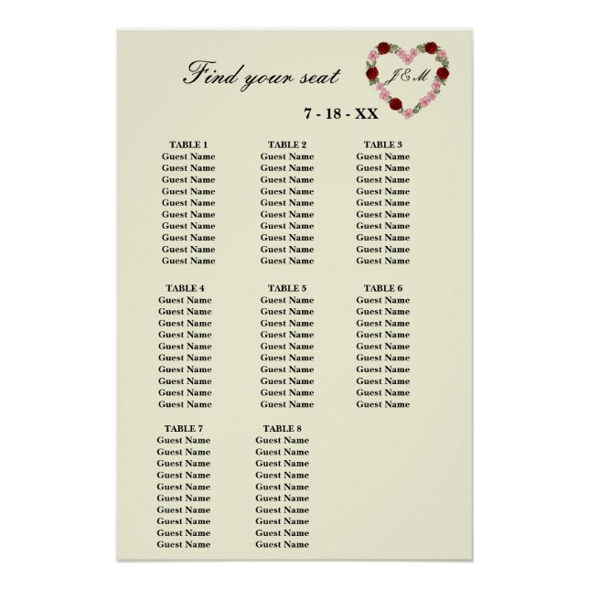 Poster Mariage Champêtre 8 tables (Devant)
