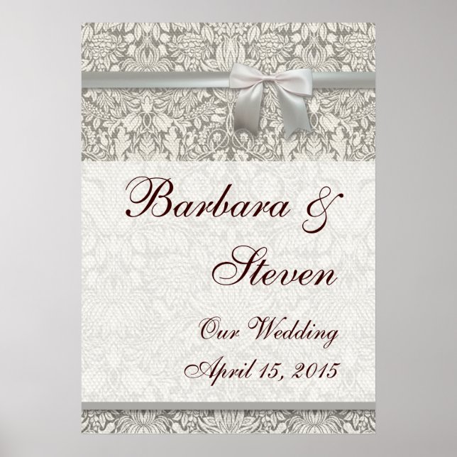 Poster Mariage Damask Vintage Blanc Mariage Vieux (Devant)