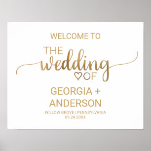 Poster Mariage de calligraphie or simple Bienvenue