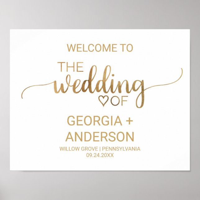 Poster Mariage de calligraphie or simple Bienvenue (Devant)