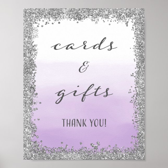 Poster Mariage de cartes et cadeaux violet et arge (Devant)