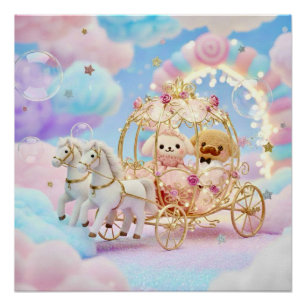 Poster Mariage de chiot mignon Carrosse de conte de fée