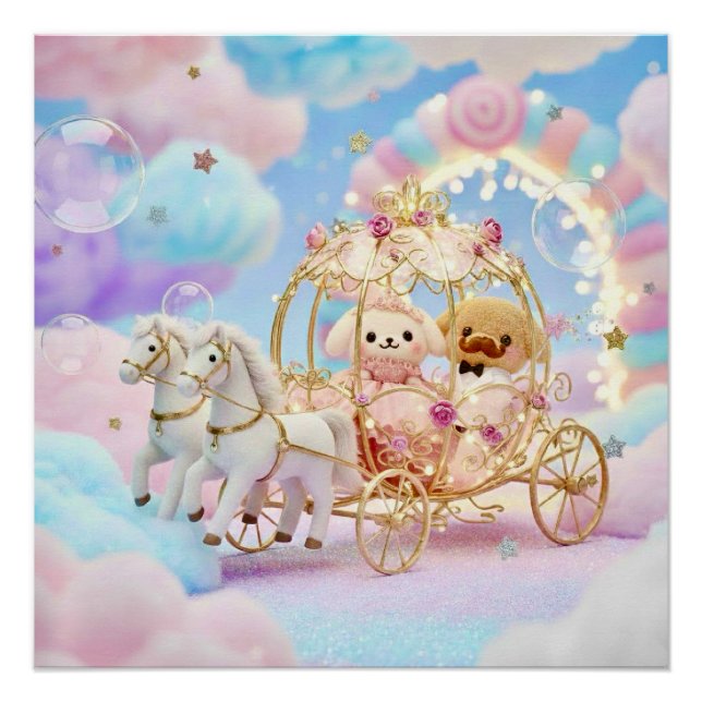Poster Mariage de chiot mignon Carrosse de conte de fée (Devant)