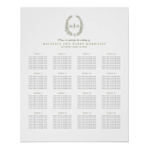 Poster Mariage de couronnes feuilles vertes 16 tables