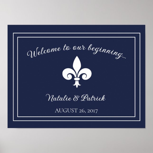 Poster Mariage de Navy Fleur de Lis (Devant)