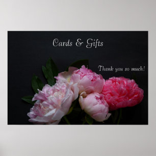 Poster mariage de quatre pivoines roses