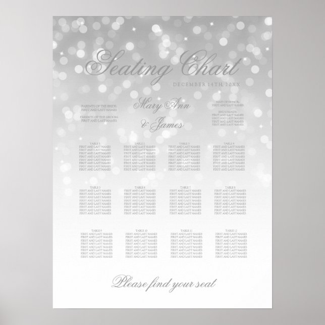 Poster Mariage Diagramme de siège Argent Bokeh Éclairage (Devant)