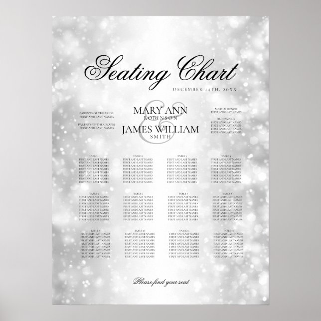 Poster Mariage Diagramme de siège Lumière Shimmer Argent (Devant)