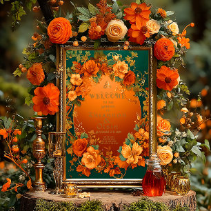 Poster Mariage druide d'automne orange et vert