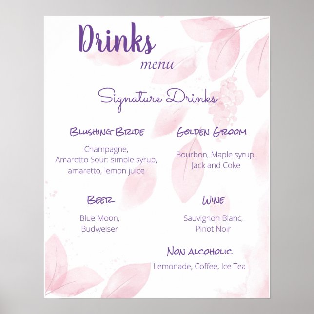 Poster Mariage du menu Boissons (Devant)