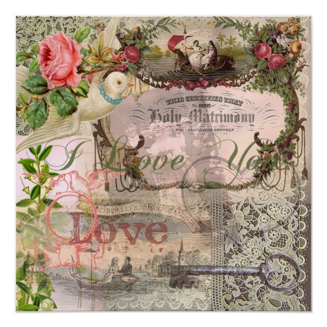 Poster Mariage élégant Antique Mariage Vintage (Devant)