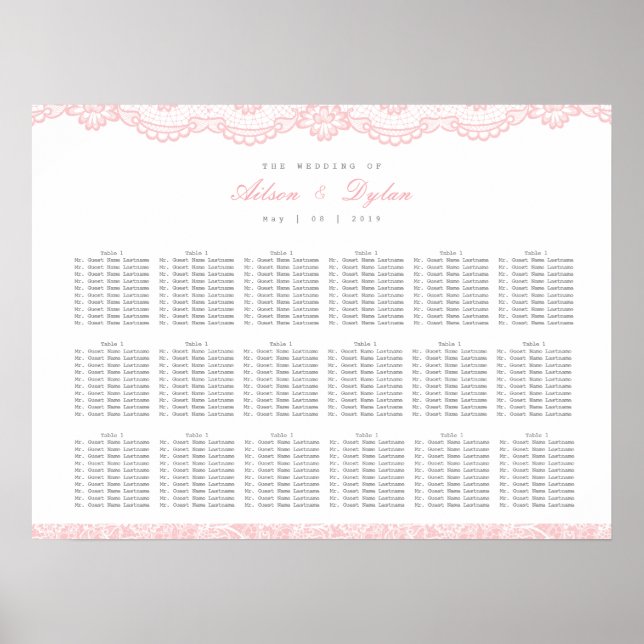 Poster Mariage en dentelle rose romantique (Devant)