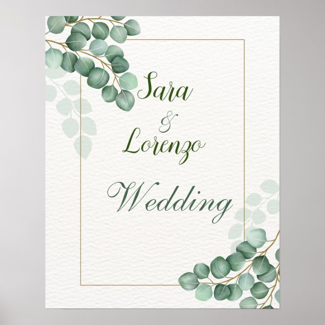 Poster Mariage Eucalyptus Aquarelle Verdure (Devant)