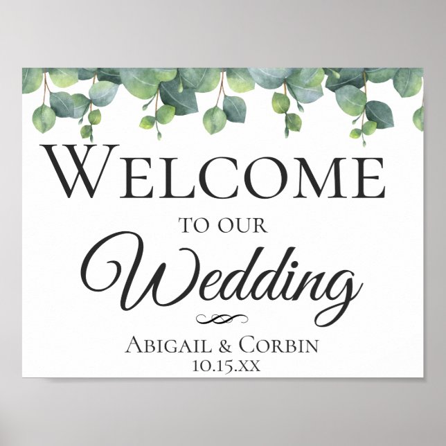 Poster Mariage Feuille Eucalyptus Bienvenue (Devant)