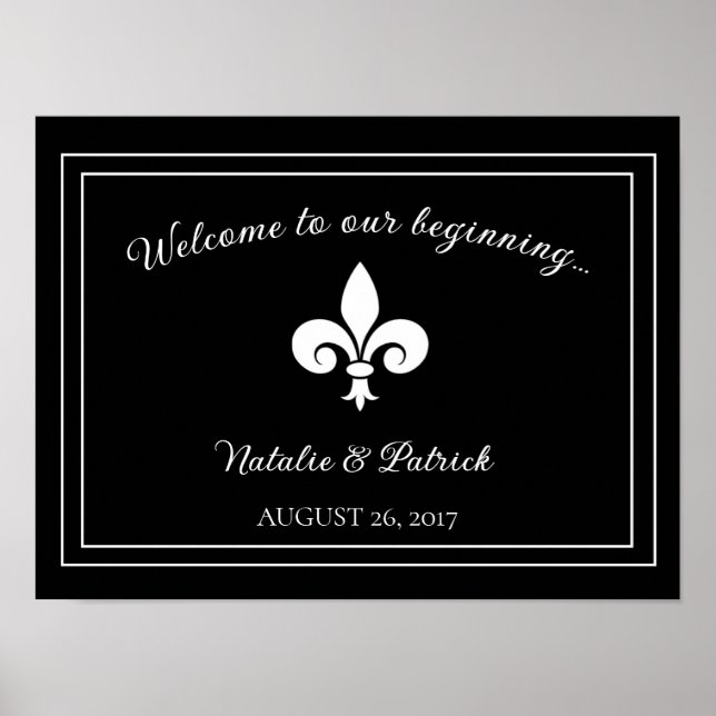 Poster Mariage Fleur de Lis noir (Devant)