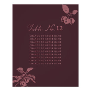 Poster Mariage Fleur Mauve Poussiéreuse Plan de Table Bor