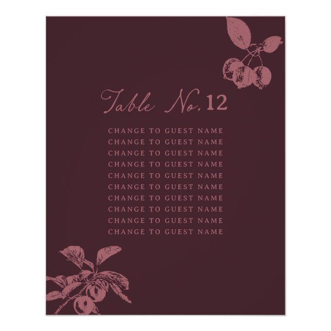 Poster Mariage Fleur Mauve Poussiéreuse Plan de Table Bor (Devant)
