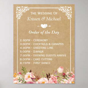 Poster Mariage Floral Kraft signe pour l'ordre du jour
