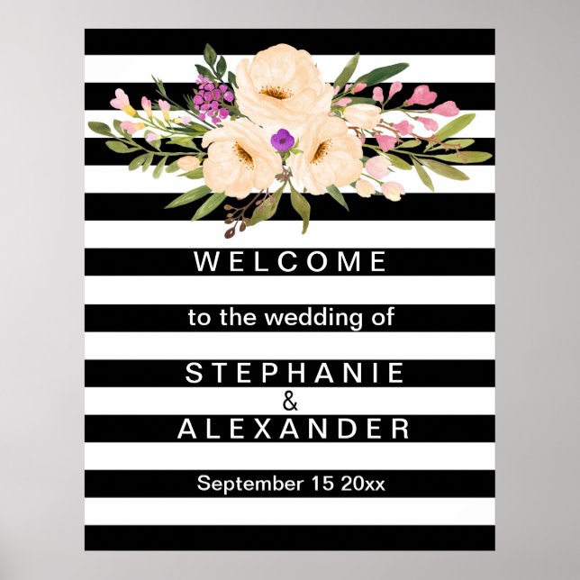 Poster Mariage Floral Noir Et Blanc (Devant)