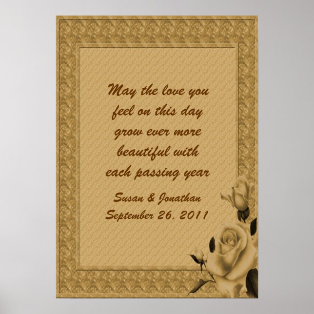 Poster Mariage floral sur mesure Gold Rosebuds (Devant)