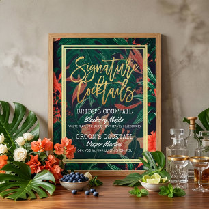 Poster Mariage floral tropical - Menu Consommation