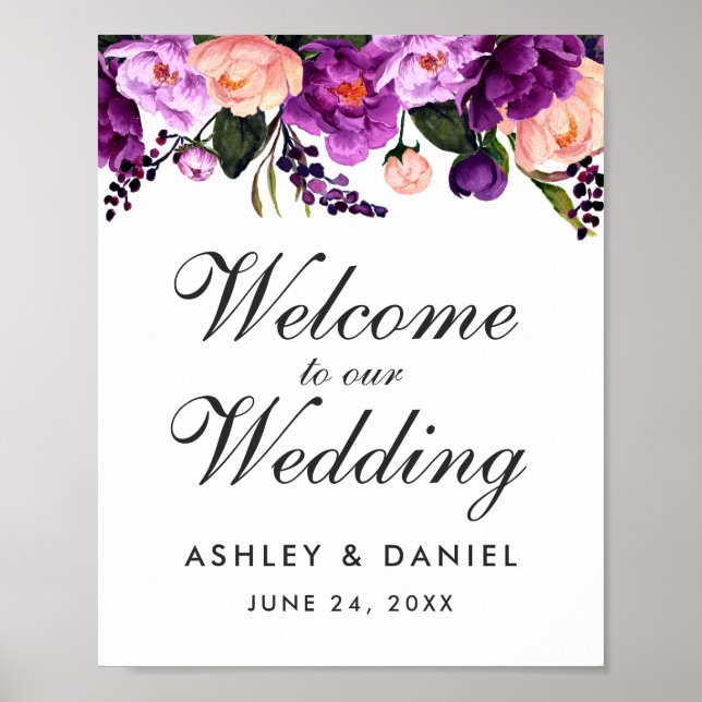 Poster Mariage Floral violet ultra violet (Devant)