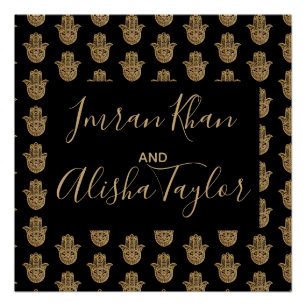 Poster Mariage indien Enregistrer la date Gold hamsa Henn