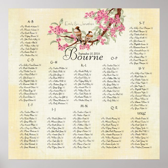 Poster Mariage Inséparable Vintage en fleurs de cerisier  (Devant)