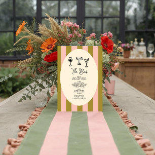 Poster Mariage « Menu des Boissons » rayé vert et rose bl