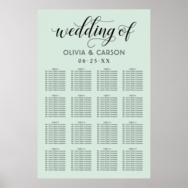 Poster Mariage Moderne à l'encre noire et à la menthe (Devant)