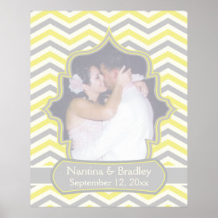 Poster mariage moderne jaune gris chevron zigzag