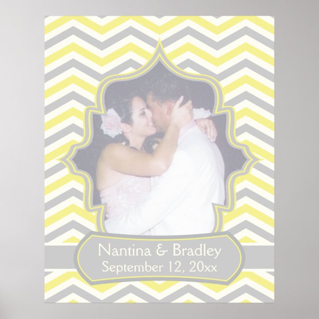 Poster mariage moderne jaune gris chevron zigzag (Devant)