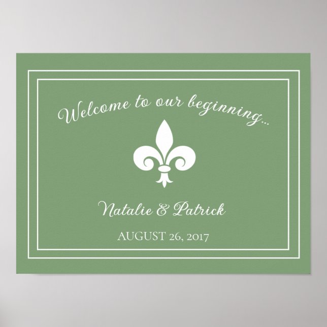 Poster Mariage Moss Green Fleur de Lis (Devant)