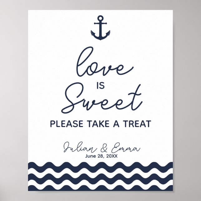 Poster Mariage nautique de table douce signe bleu marine (Devant)