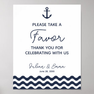 Poster mariage nautique signe bleu marine
