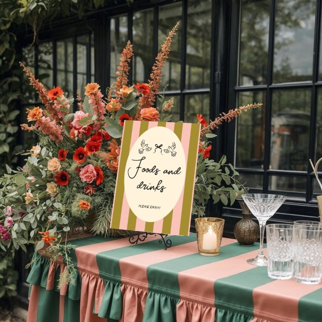 Poster Mariage « Nourriture et Boissons » rayé vert rose (Créateur téléchargé)