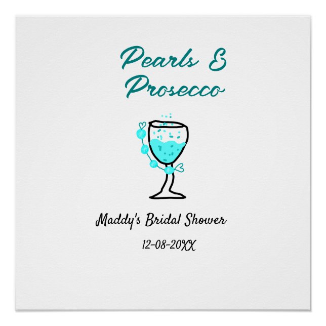 Poster Mariage perles et prosecco nom bleu noir  (Devant)