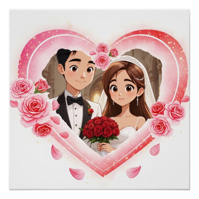 Poster Mariage personnalisé - Coeur d'aquarelle romantiqu (Devant)