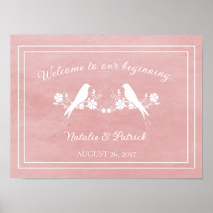 Poster Mariage rose Lovebird Floral