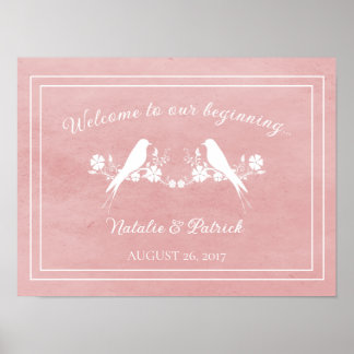 Poster Mariage rose Lovebird Floral